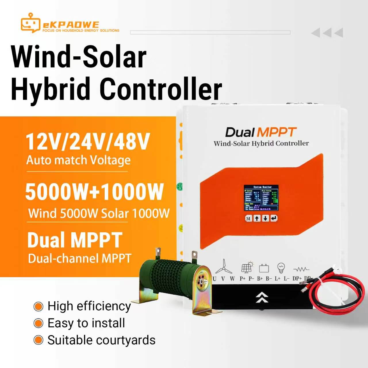 Renewable Energy Grid - Wind-zonne-hybride laadregelaar Wind 5000W Zonne-energie 1000W,